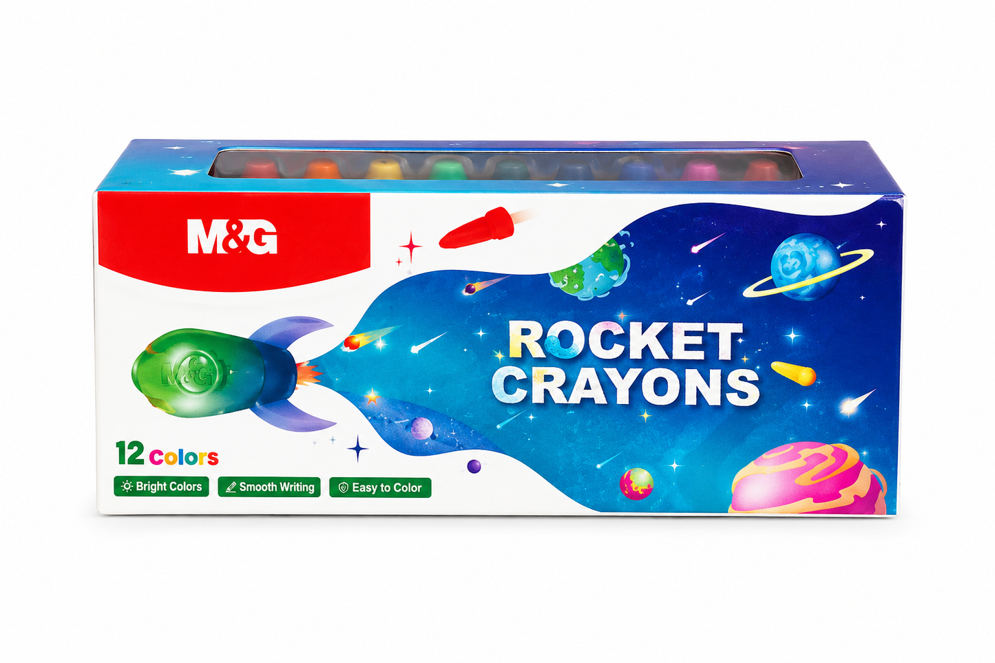 M&G Chenguang 12 Colors Crayons for Toddlers, Non-Toxic Washable Rocket Crayons, – Easy Grip Washable Crayon Set for Kids - No:AGMX4175
