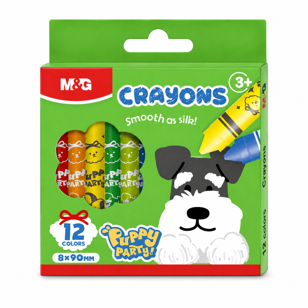 M&G Chenguang Puppy Party Crayons – 12 Colors Jumbo Wax Crayons (8 × 90 mm) | Smooth Coloring for Kids - No: AGMX4242