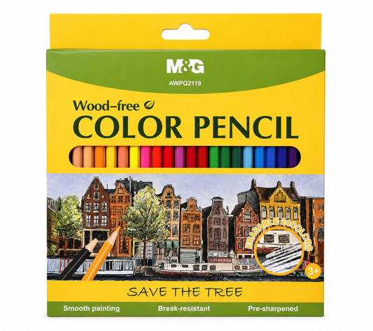 M&G Chenguang Wood-Free Color Pencils – 24 Erasable Colors | Break-Resistant, Pre-Sharpened Colored Pencils - No:AWPQ2119