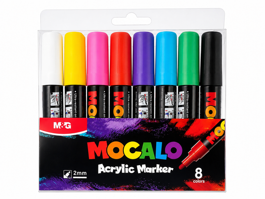 M&G Chenguang MOCALO Acrylic Marker Set – 8 Vibrant Colors | 2mm Bullet Tip | Multi-Surface Paint Markers - No: APL976U4