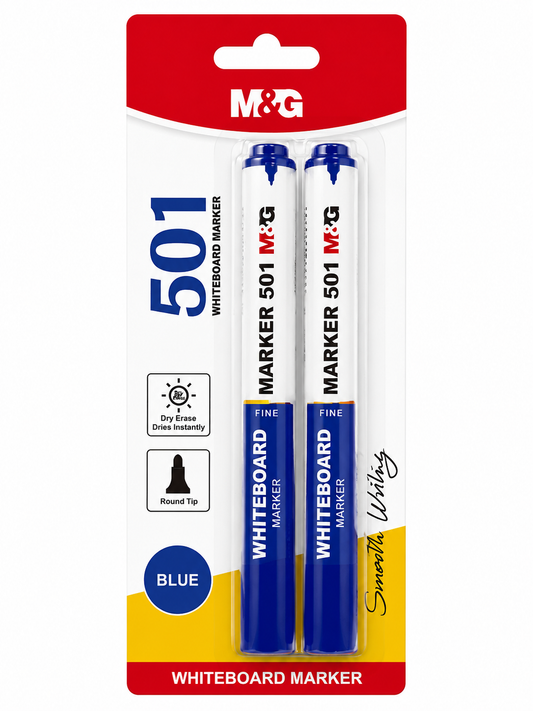 M&G Chenguang Whiteboard Markers Set – 2 Blue Dry Erase Markers | Fine Round Tip | Low Odor | Quick-Drying | Easy to Erase - No: AWMY22R9