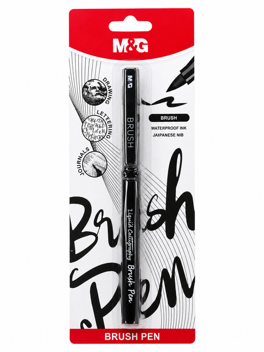M&G  Chenguang Liquid Calligraphy Brush Pen – Black Waterproof Ink | Flexible Japanese Brush Tip | Hand Lettering, Calligraphy & Illustration - No: ARPM3174