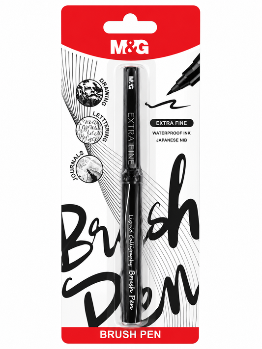 M&G Chenguang Extra Fine Brush Pen – Waterproof Liquid Calligraphy Pen with Japanese Nib | Black - No: ARPM3171