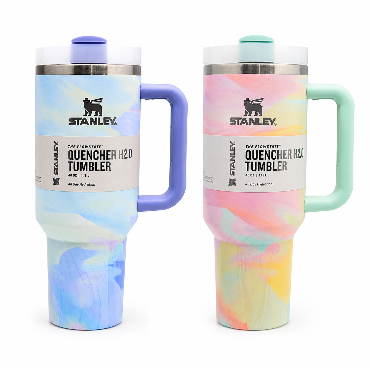 Stanley Quencher H2.0 40 oz (1.18L) – Vacuum Insulated Stainless Steel Travel Mug with Handle & Lid | – Pastel Marble Design