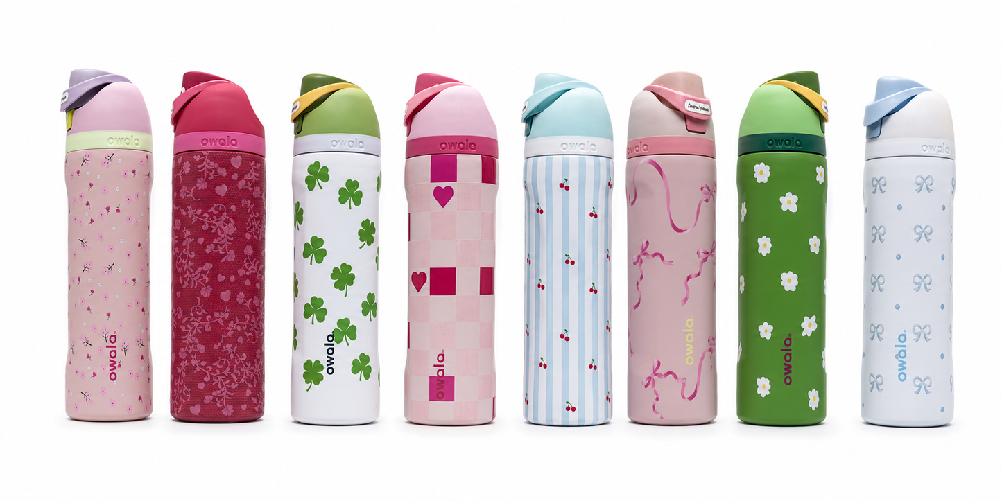 Owala FreeSip Insulated Stainless Steel Water Bottle with Built-In Straw, Leak-Proof Lid, 24 oz (710 ml), Assorted Printed Designs