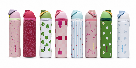 24oz insulated water bottle with flip straw in printed design - front view