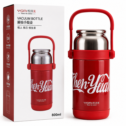 800ml Vacuum Insulated Food Jar & Thermal Flask with Folding Handle – Stainless Steel Soup & Beverage Container