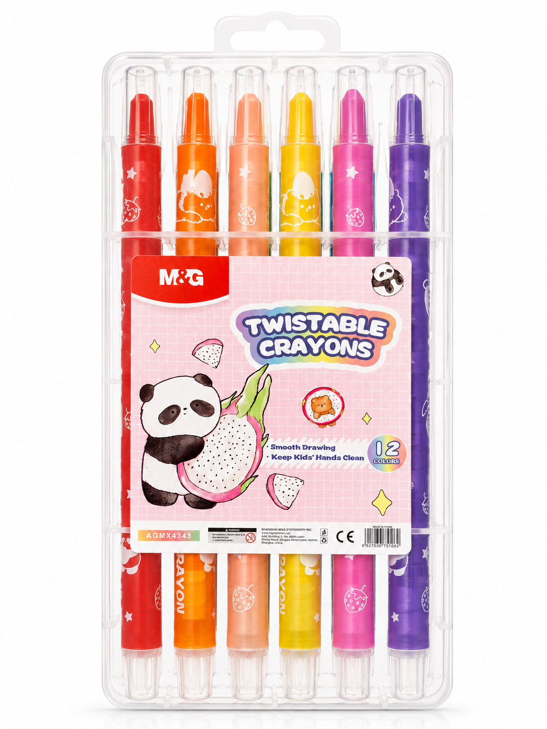 M&G Chenguang Twistable Crayons – 12 Colors Retractable Crayon Set in Storage Case for Kids - No: AGMX4343