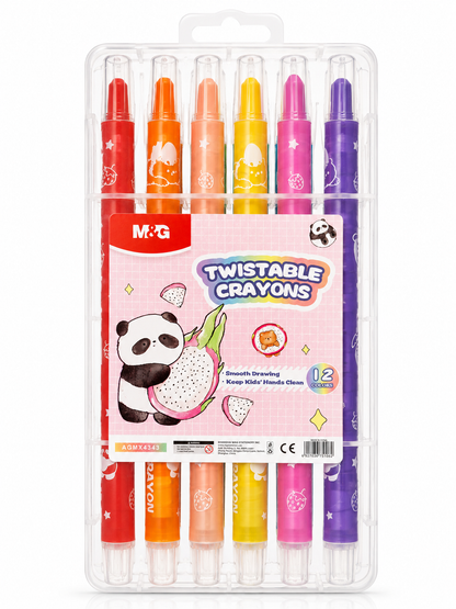 M&G Chenguang Twistable Crayons – 12 Colors Retractable Crayon Set in Storage Case for Kids - No: AGMX4343