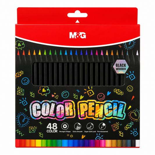M&G Chenguang 48 Black Wood Colored Pencils Set – Premium Pre-Sharpened Color Pencils with Soft Core , Hexagonal Grip , Smooth Drawing 48 Vibrant Colors - No: AWP39820