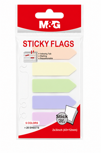 M&G Chenguang Sticky Flags Page Markers – 5 Colors, 20 Sheets Each, Repositionable Index Tabs, 43 × 12 mm - No: YS-451