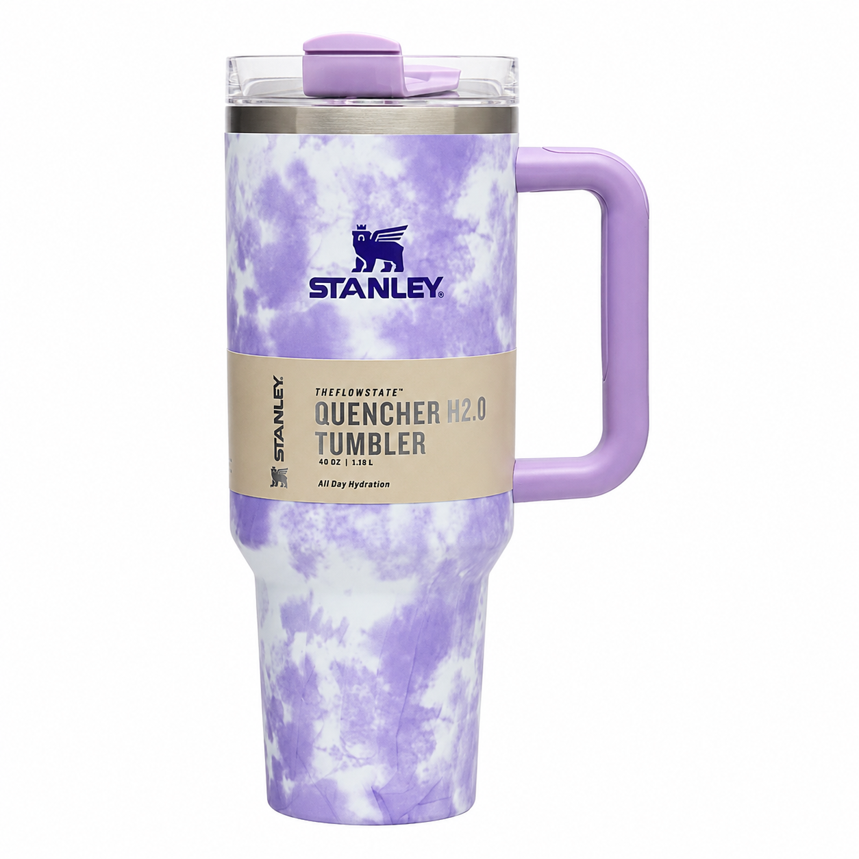 Stanley Quencher H2.0 Tie-Dye Tumbler 40oz (1.18L) – Vacuum Insulated Stainless Steel Travel Mug with Handle & Lid | Blue & Purple Marble Edition