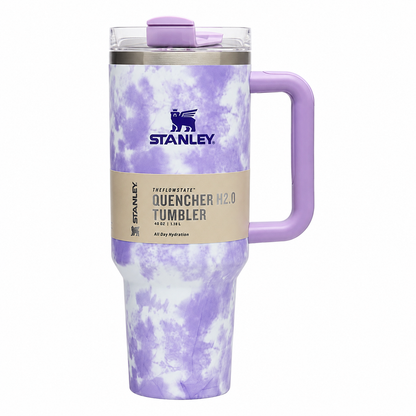 Stanley Quencher H2.0 Tie-Dye Tumbler 40oz (1.18L) – Vacuum Insulated Stainless Steel Travel Mug with Handle & Lid | Blue & Purple Marble Edition