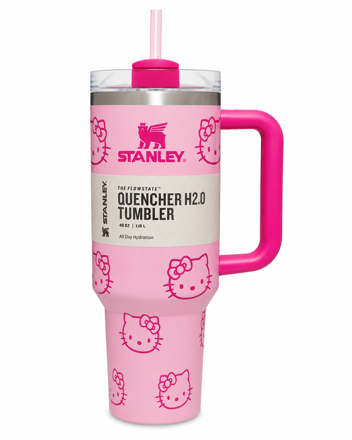 Stanley x Hello Kitty Quencher H2.0 40 oz (1.18L) Insulated Tumbler with Handle & Straw Lid – Pink Edition