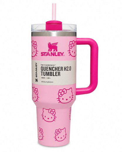 Stanley x Hello Kitty Quencher H2.0 40 oz (1.18L) Insulated Tumbler with Handle & Straw Lid – Pink Edition