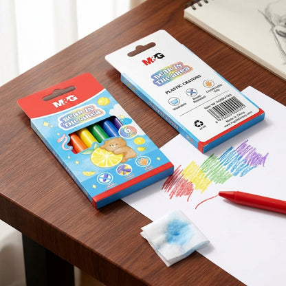 M&G Chenguang Bear in the Area Plastic Crayons – 6 Bright Colors | Washable, Break-Resistant Coloring Crayons for Kids - No: AGMX4163