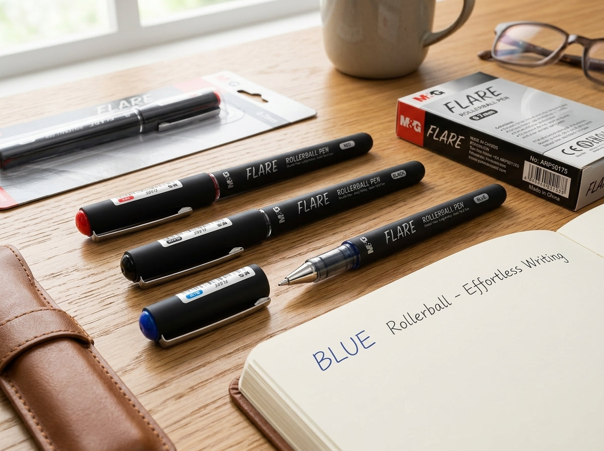 M&G Chenguang FLARE Rollerball Pen 0.7mm – Smooth Writing Gel Ink Pen | Blue, Black & Red - 1pcs - No: ARP50175