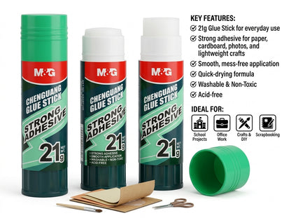 M&G Chenguang Glue Stick 21g – Strong Adhesive, Smooth Application, Washable, Non-Toxic Glue for Paper, Cardboard & School Projects - 1pcs - No: ASG971H5