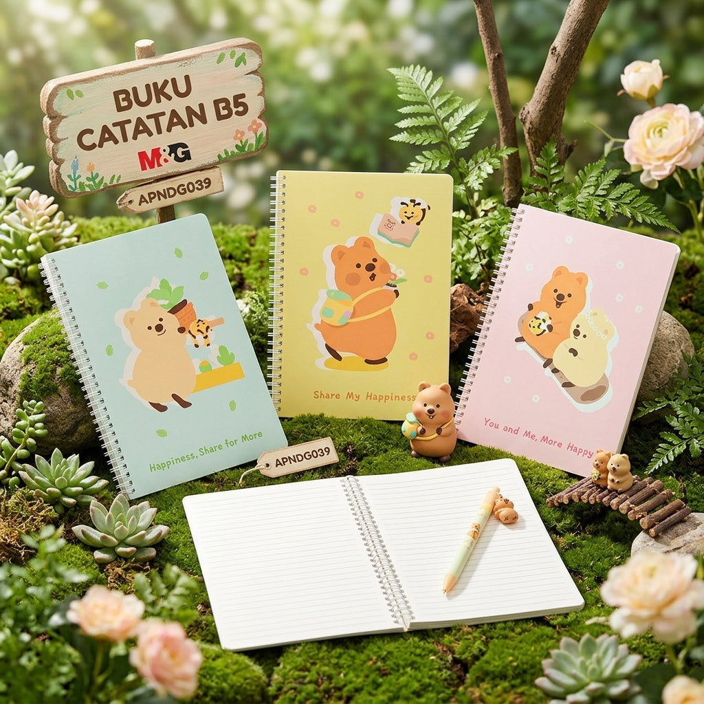 M&G Chenguang Kiki Quokka Spiral Notebook B5  – Ruled, 60 Sheets, 175 × 251 mm - 1pcs - No: APNDG039