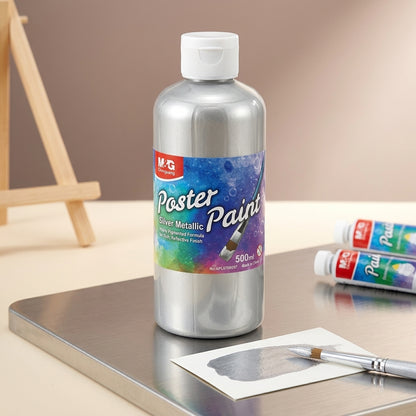 M&G Chenguang Poster Paint 500ml – Silver Metallic Water-Based Poster Color for School, Art & Craft Projects - No:APL976R097