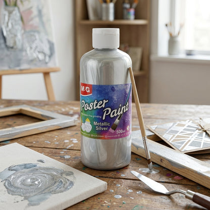 M&G Chenguang Poster Paint 500ml – Silver Metallic Water-Based Poster Color for School, Art & Craft Projects - No:APL976R097