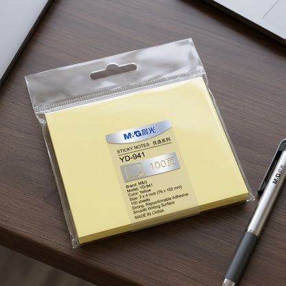 M&G Chenguang Sticky Notes  3 × 4 Inch Yellow Self-Adhesive Memo Pad, 100 Sheets, Repositionable Notes - 1pcs - No:YD-941