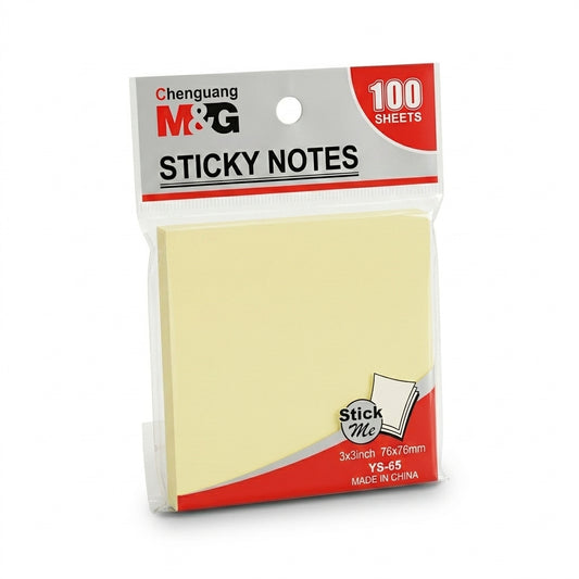 M&G Chenguang Sticky Notes 3 × 3 Inch (76 × 76 mm) – 100 Sheets, Repositionable Self-Adhesive Memo Pad, Yellow - 1pcs - No: YS-65