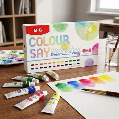 M&G Chenguang Watercolour Paint Set – 24 Vibrant Colors (5ml Tubes) for Artists, Students & Beginners - No: APL976T4