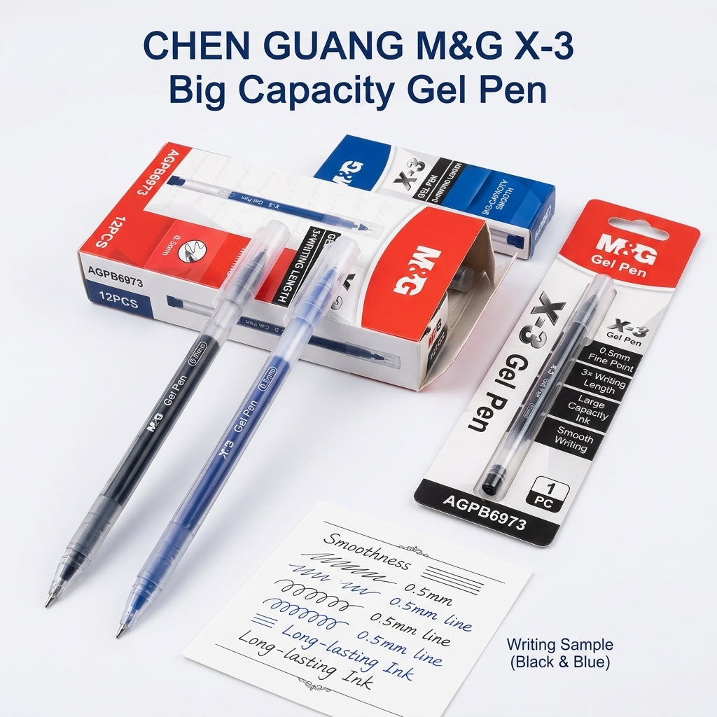M&G Chenguang X-3 Gel Pen 0.5mm – Large Capacity Smooth Writing Gel Pen, Fine Point, Long Writing Length - 1pcs - No:AGPB6973