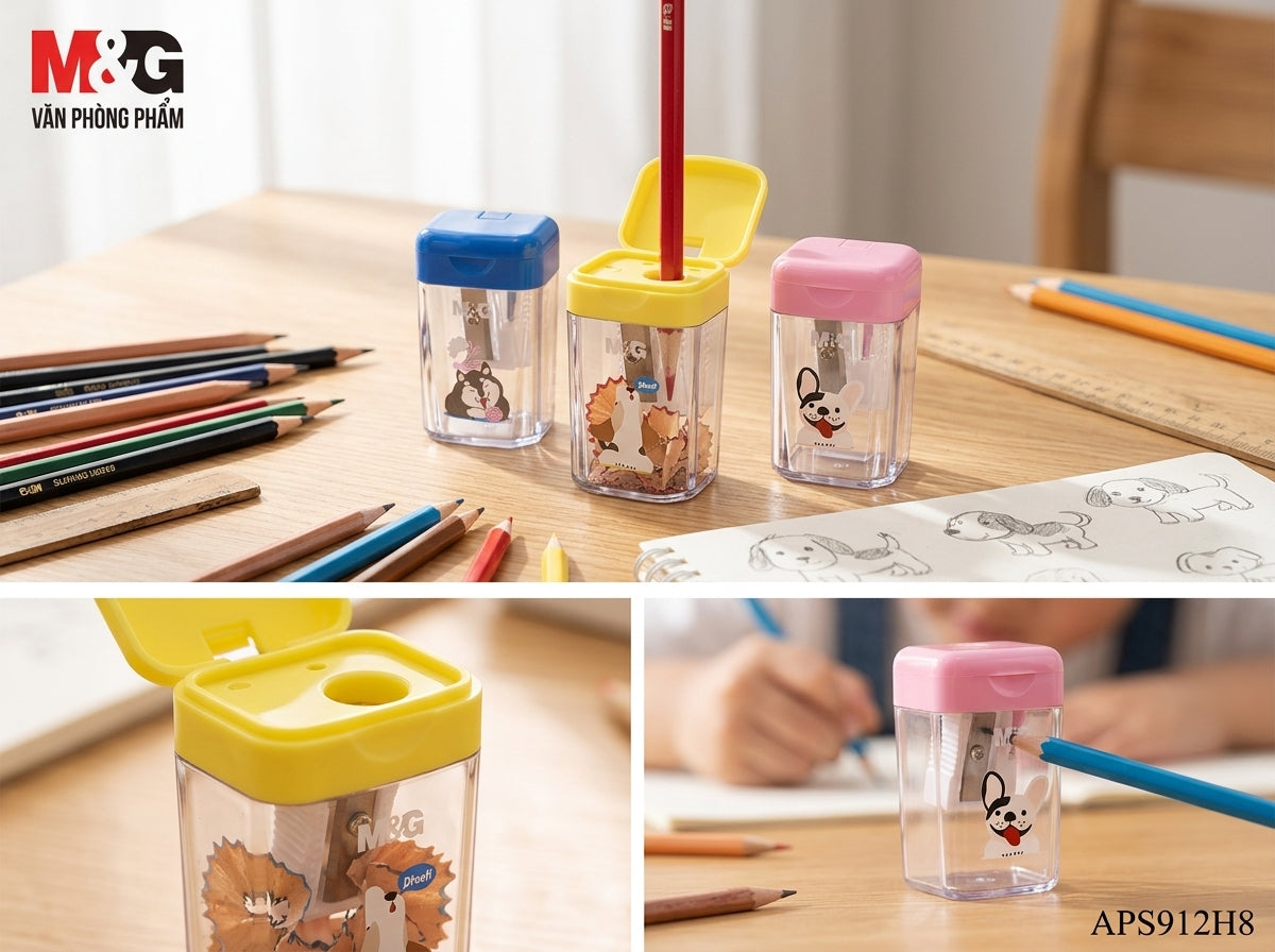M&G Chenguang Single-Hole Pencil Sharpener with Shavings Container – Cute Animal Design, Manual Sharpener for Standard & Colored Pencils - 1pcs - No: APS912H8