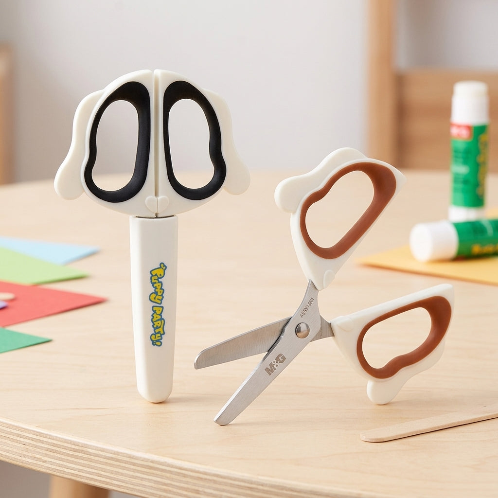 M&G Chenguang Puppy Party Kids Safety Scissors 130mm – Soft Handle with Protective Safety Sheath - 1pcs - No: ASS913BH