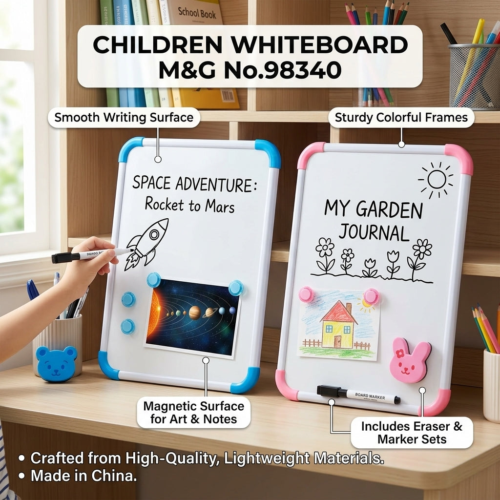 M&G Children Whiteboard No. 98340 – 35 x 50cm Educational Dry Erase Board with Marker & Accessories