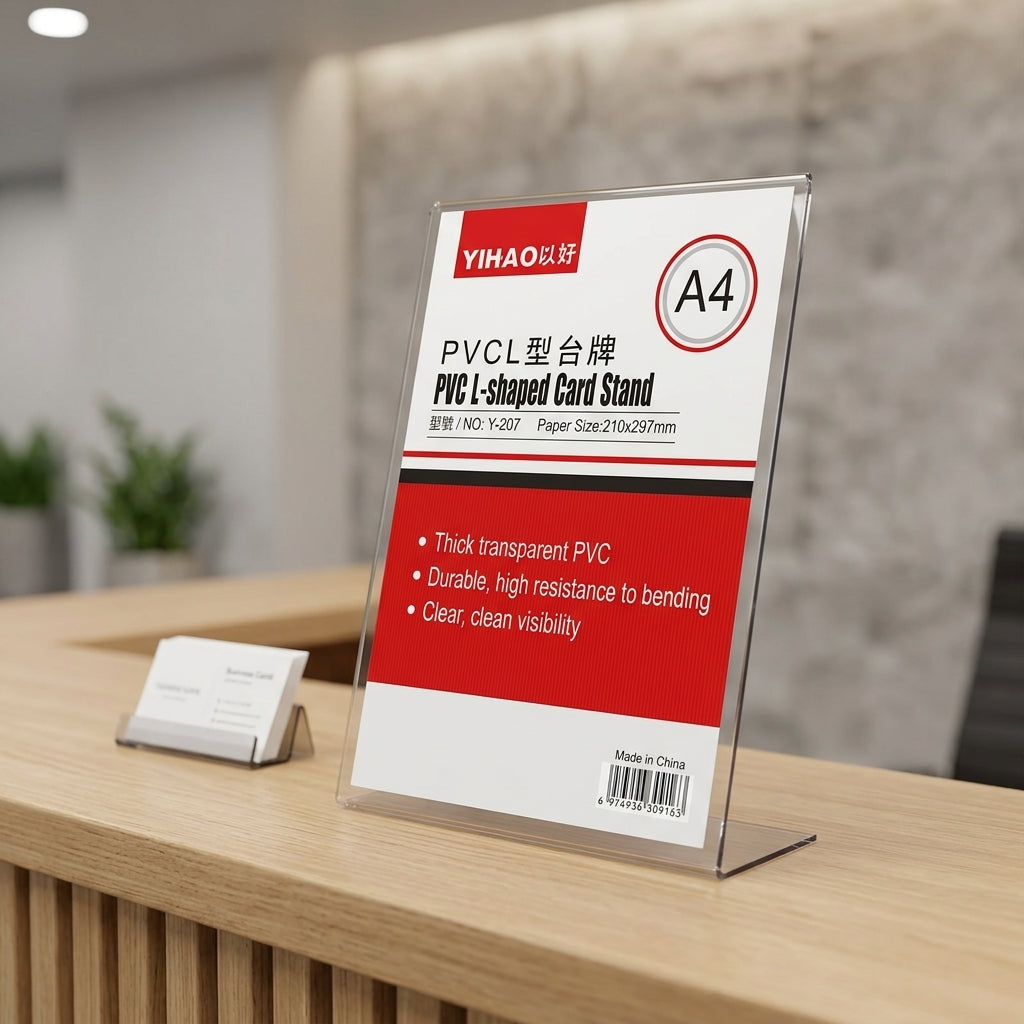 حامل بطاقات على شكل حرف L من مادة PVC، M32، 207 مم، مقاس A4 عمودي