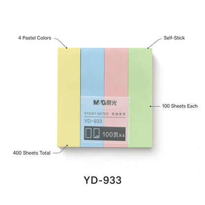 M&G Chenguang Sticky Notes – 4 Pastel Colors, 100 Sheets Each – Self-Stick Memo Notes - No: YD-933