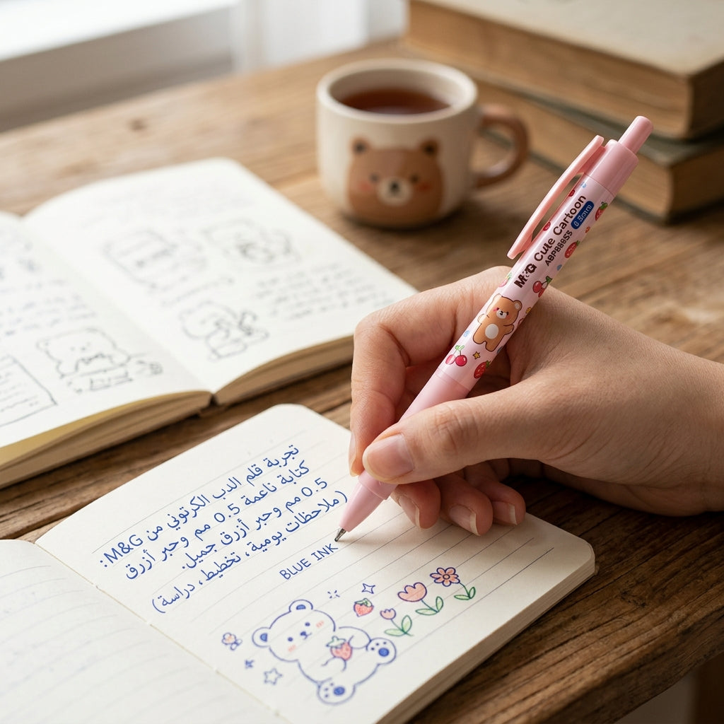 M&G Chenguang Cute Cartoon Ballpoint Pen 0.5mm – Smooth Writing Blue Ink Pen with Pastel Colors & Cute Bear Print (Assorted Designs) - 1pcs -No: ABP888S5