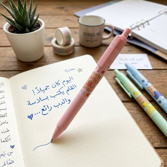 M&G Chenguang Cute Cartoon Ballpoint Pen 0.5mm – Smooth Writing Blue Ink Pen with Pastel Colors & Cute Bear Print (Assorted Designs) - 1pcs -No: ABP888S5