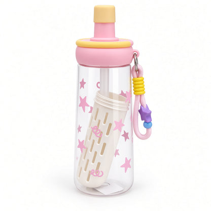 800ml Kids Water Bottle with Straw, Carry Strap & Protective Silicone Sleeve - 1pcs - Assorted Color