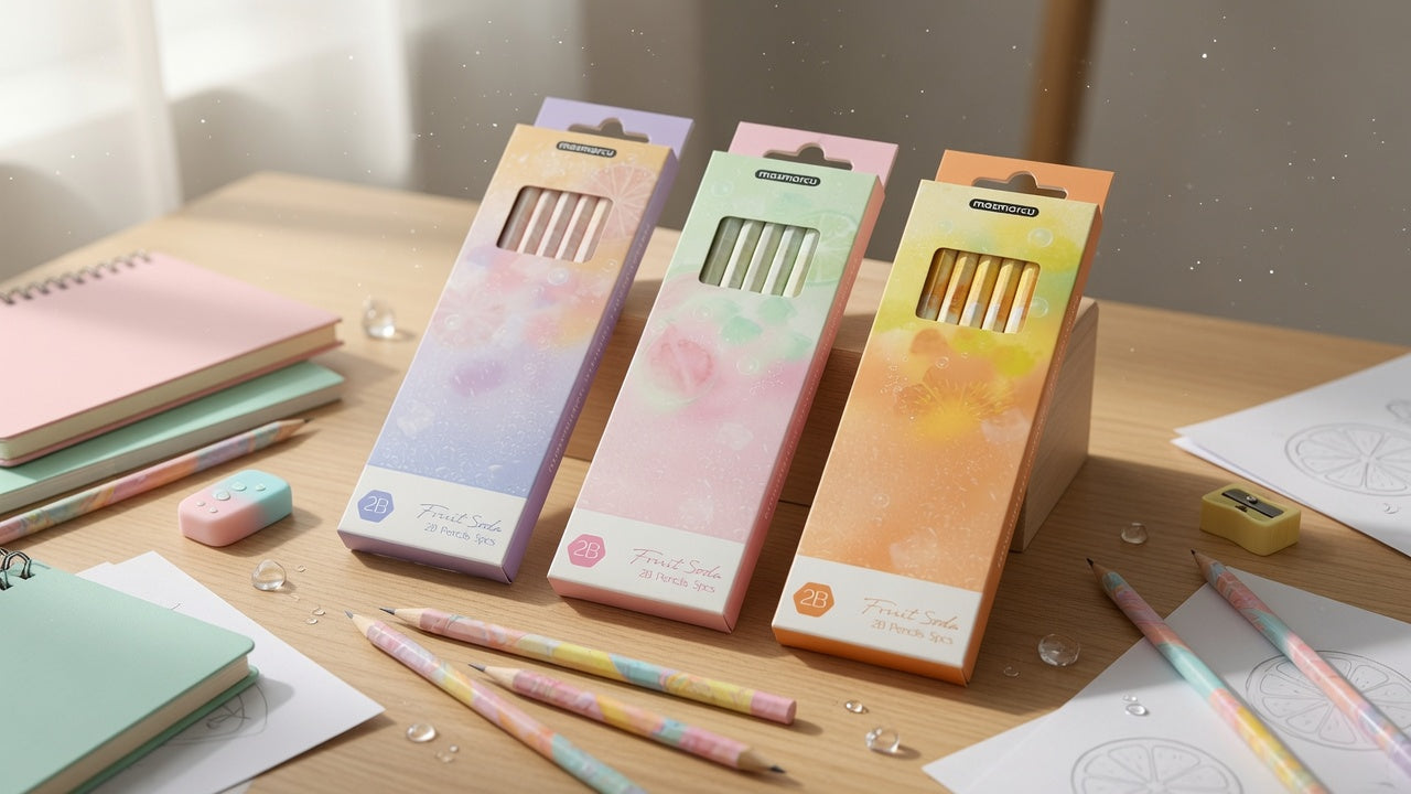 M&G Chenguang Fruit Soda 2B Wooden Pencils – Pastel Marble Design, Smooth Dark Graphite, 5-Pack, School & Drawing  - No: AWP32020