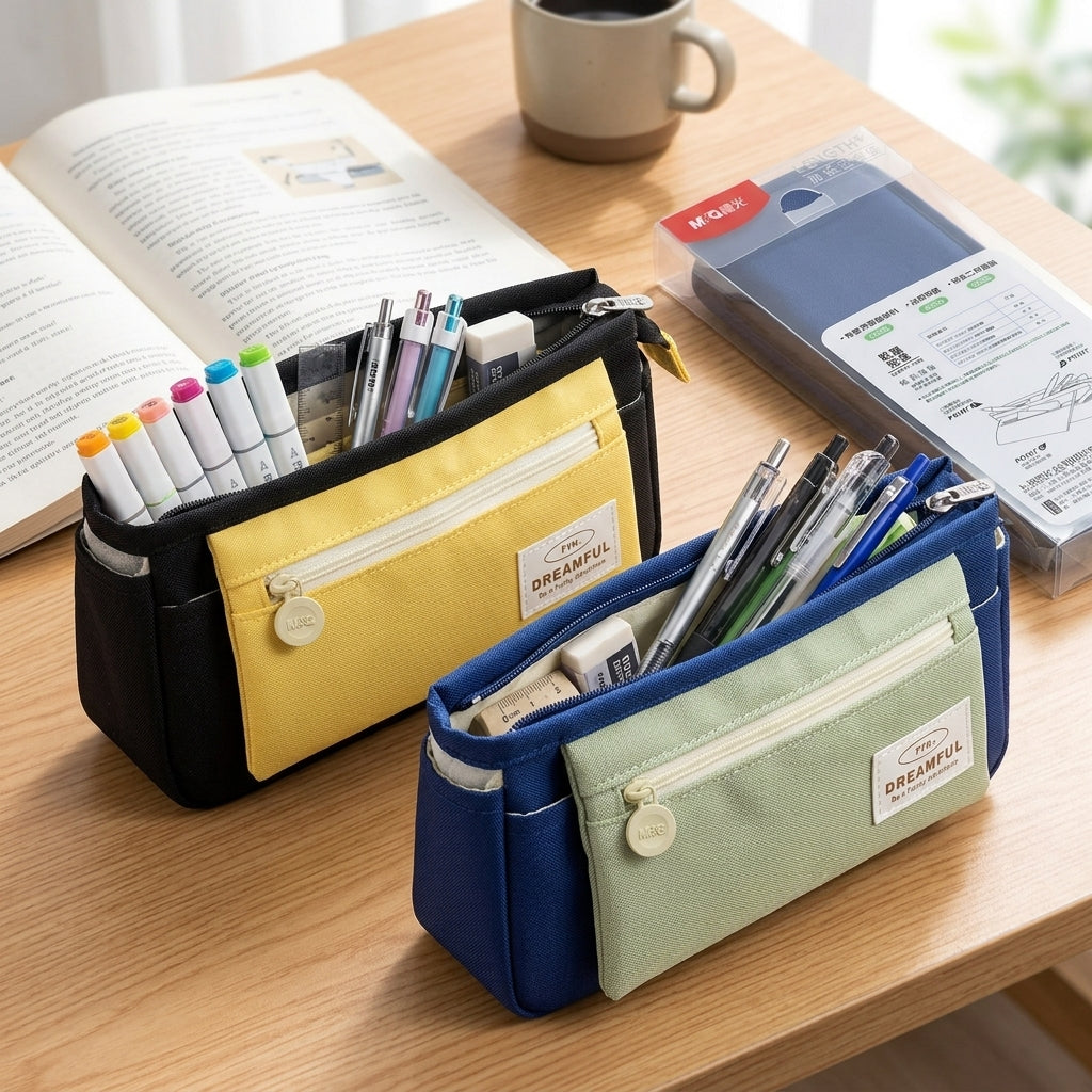 M&G Chenguang Large Capacity Double-Layer Pencil Case with Front Zipper Pocket – Stylish Multi-Compartment Stationery Organizer - 1pcs - No: APB932LP