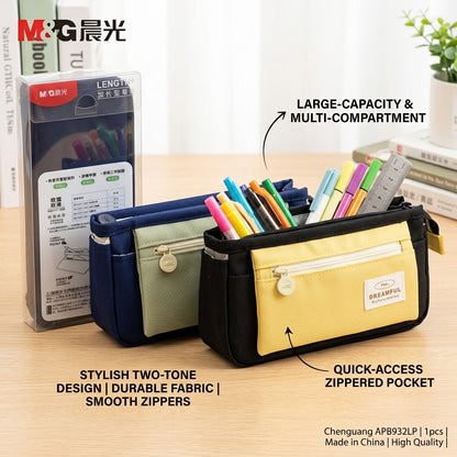 M&G Chenguang Large Capacity Double-Layer Pencil Case with Front Zipper Pocket – Stylish Multi-Compartment Stationery Organizer - 1pcs - No: APB932LP