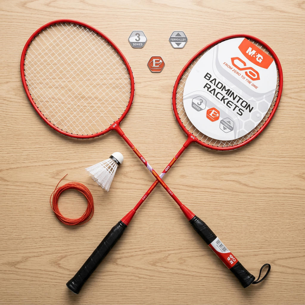 M&G M2 lightweight badminton racket set of 2 flatlay