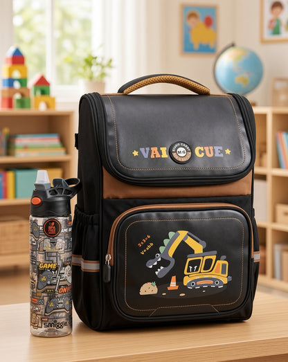 M&G Chenguang 16.5-Inch Kids School Backpack – Lightweight Waterproof Bag with Dinosaur & Construction Vehicle Design - No:ABB904R7B