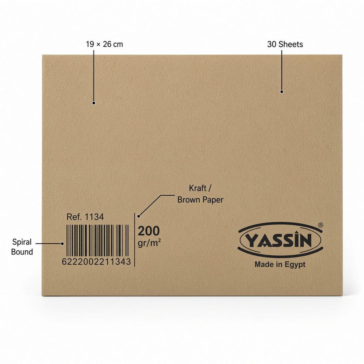Yassin Brown Craft Sketch Book, 19 × 26 cm, 30 Sheets, 200 GSM - 1pcs - No: 1134