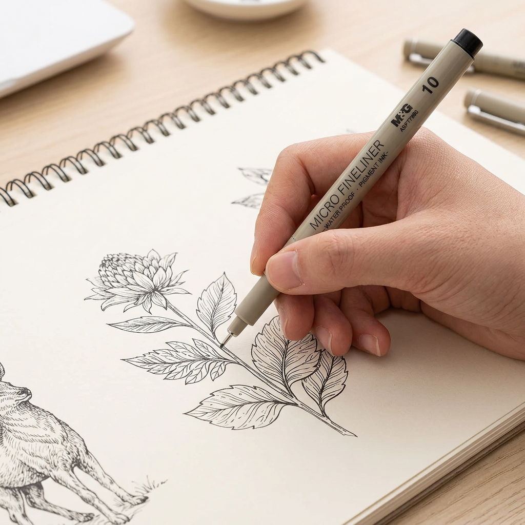 Hand drawing fine line art with the M&G micro fineliner pen 1.0mm