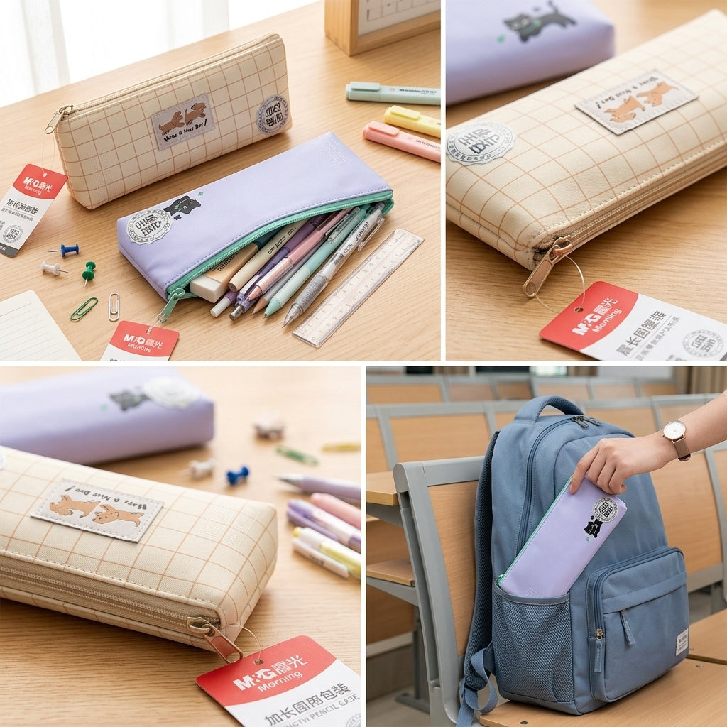 M&G Chenguang Length+ Pencil Case with Cute Sheep Design – Large Capacity Zipper Pouch, - Assorted Color - 1pcs – No: APB932NN