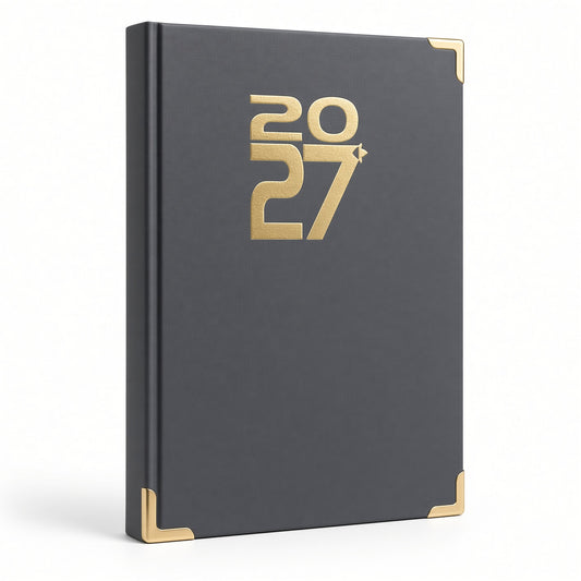 2027 B5 Daily Planner Diary with Paper Holder – Hardcover Business Organizer, Bilingual Arabic & English, Assorted Colors - 1pcs