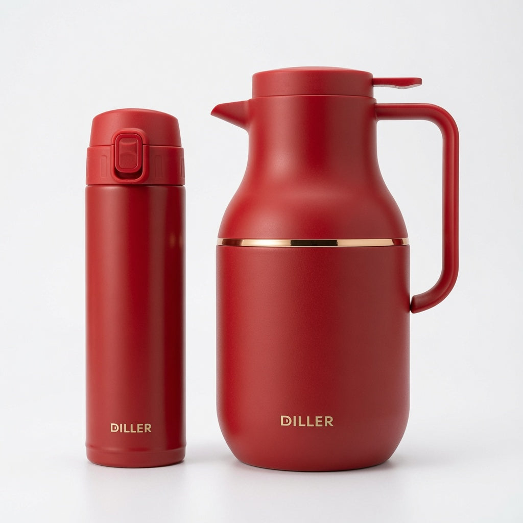 DILLER Vacuum Flask & Thermal Bottle Gift Set – 1600ml Jug + 460ml Travel Bottle – Double Wall Stainless Steel Insulated