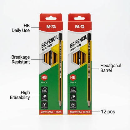 M&G Chenguang BE-PENCIL HB Wooden Pencils – Hexagonal Barrel, Break-Resistant, High Erasability, Pack of 12  - No: AWP357Q6