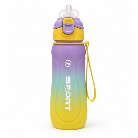 600ml Gradient Sports Water Bottle with Straw & Flip-Top Lid - 1 pcs - Assorted Color