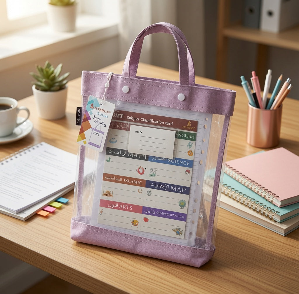 Jinshun Transparent Expanding Document Bag with Handles – A4 Waterproof File Organizer, Snap Closure, Multi-Pocket School & Office Folder - 1pcs